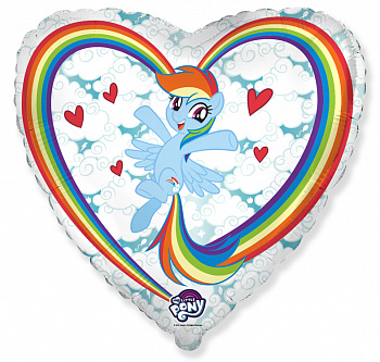 Шар (18''/46 см) Сердце, My Little Pony, Лошадка Радуга в облаках, Белый, 1 шт. Flexmetal, ИСПАНИЯ