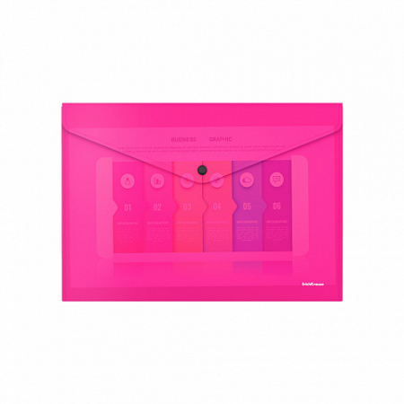 Папка-конверт на кнопке пластиковая  ErichKrause® Glossy Neon, полупрозрачная, Travel, ассорти (в па