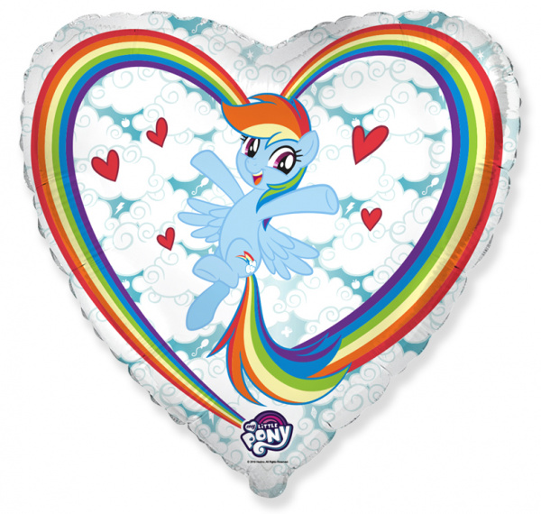 Шар (18''/46 см) Сердце, My Little Pony, Лошадка Радуга в облаках, Белый, 1 шт. Flexmetal, ИСПАНИЯ