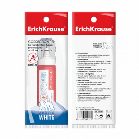 Ручка-корректор ErichKrause Arctic white, 12мл (в пластиковой коробке по 12 шт.)
