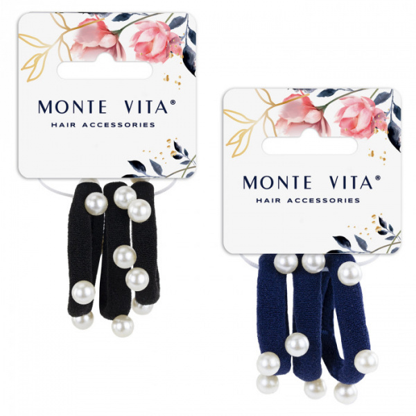Резинки для волос НАБОР 3 шт., мягкие, medium size, с бусинами, АССОРТИ, MONTE VITA, 457052