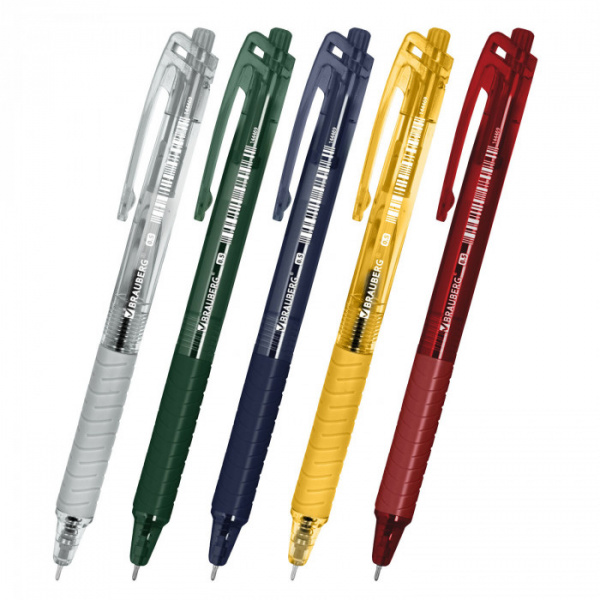 Ручка шариковая автоматическая с грипом BRAUBERG "CLASSIC DARK COLOR", СИНЯЯ, ассорти, пишущий узел 