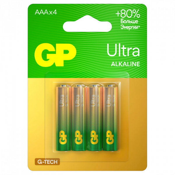 Батарейка GP Ultra G-Tech AAA (LR03) 24AU алкалиновая, BC4 GP 24AUA21-2CRSBC4
