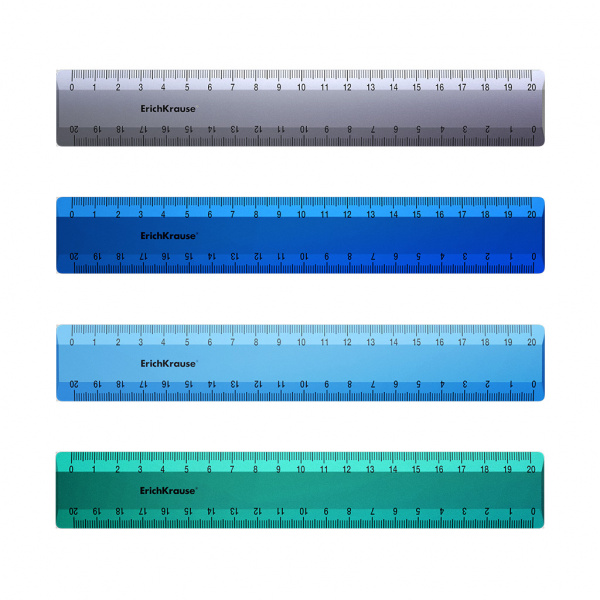 Линейка пластиковая ErichKrause® Ice Metallic, 20см, ассорти из 4 цветов, в коробке-дисплее