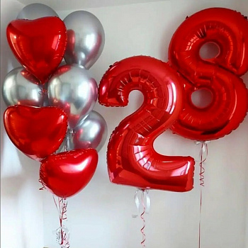 Сет из шаров в красном и серебряном цвете на 28 лет