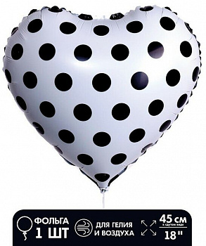 Y Сердце 47 Red Горошек черный 18"/45см шар фольга