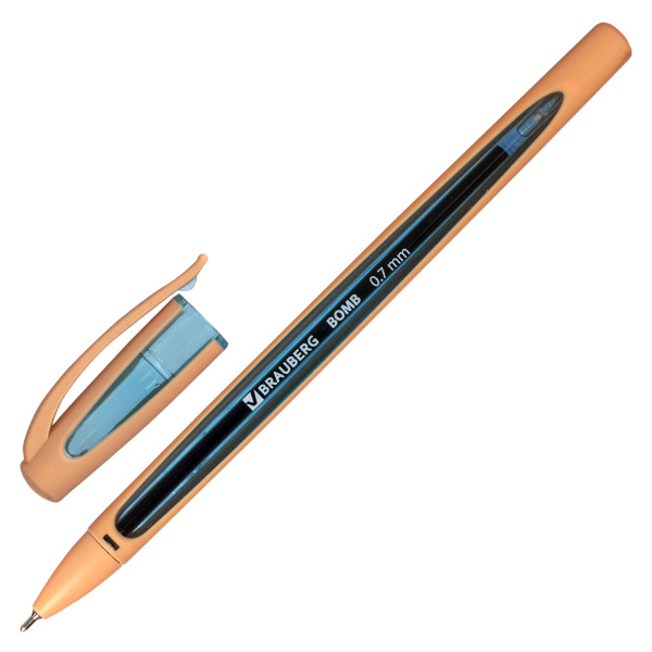 Ручка шариковая масляная BRAUBERG "BOMB GT Pastel", СИНЯЯ, прорезиненный корпус ассорти, узел 0,7 мм
