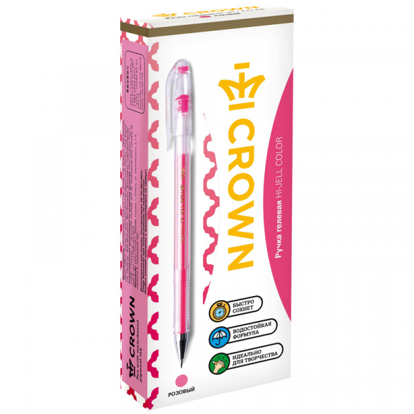 Ручка гелевая Crown "Hi-Jell Color" розовая, 0,7мм HJR-500H