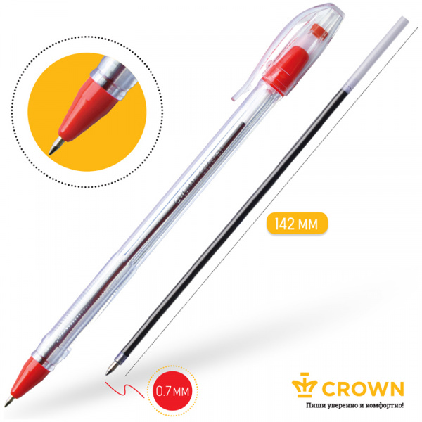 Ручка шариковая Crown "Oil Jell" красная, 0,7мм, штрих-код OJ-500B