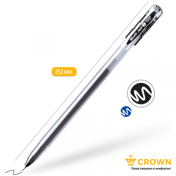 Ручка гелевая Crown "Multi Jell" черная, 0,4мм, игольчатый стержень MTJ-500B