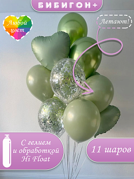 Воздушные шары с гелием и конфетти зеленые