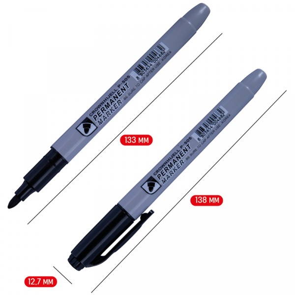 Маркер перманентный Crown "Multi Marker Slim" черный, пулевидный, 2мм P-505