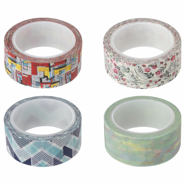 Клейкая WASHI-лента д/декора, 15мм*5м, ассорти, в дисплее, рисовая бумага, ОСТРОВ СОКРОВИЩ, 661719