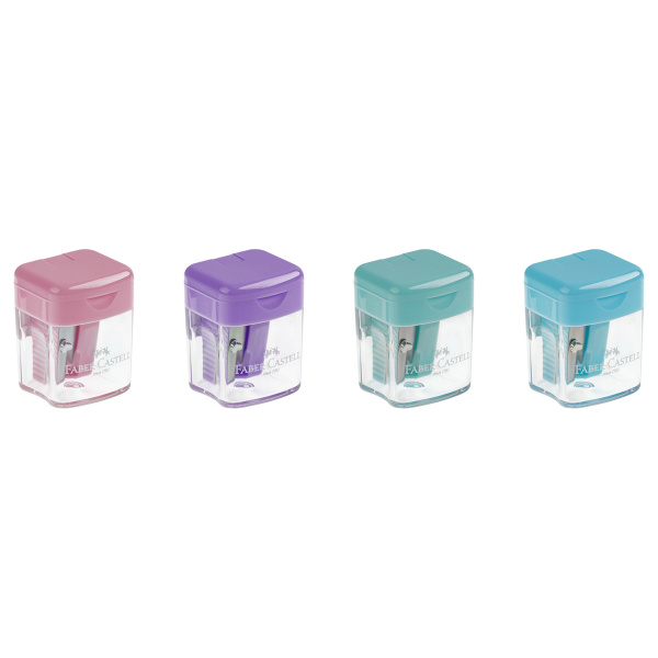 Точилка пластиковая Faber-Castell Mini box,1 отверстие, контейнер, ассорти, пастельные цвета 182801