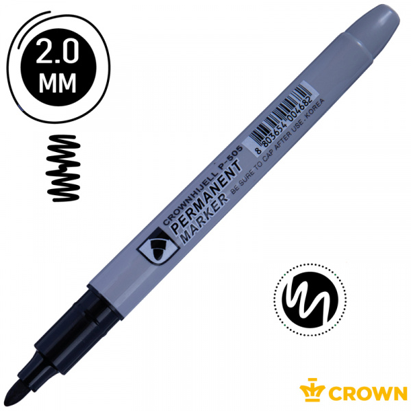 Маркер перманентный Crown "Multi Marker Slim" черный, пулевидный, 2мм P-505