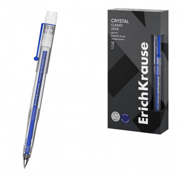 Ручка гелевая ErichKrause Crystal Stick Classic 0.5, цвет чернил синий (в коробке по 12 шт.)