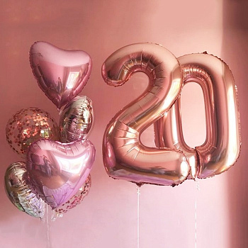 Шары на 20 лет для девушки в розовом золоте