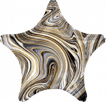 Шар (18''/46 см) Звезда, Мрамор, Золотая нить, Черный, Агат, 1 шт.