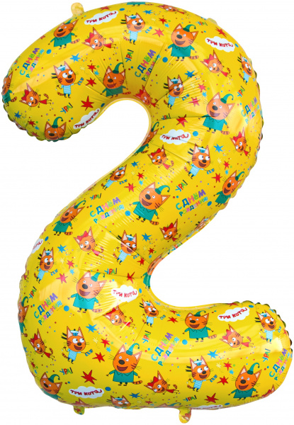 Шар (34''/86 см) Цифра, 2 Три Кота, Желтый, 1 шт. в уп.