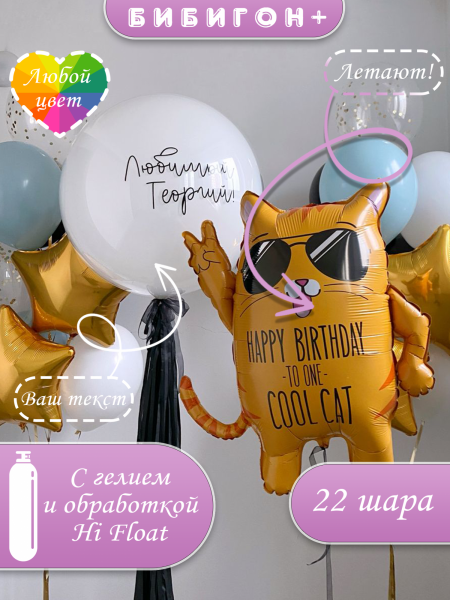 Воздушные шары с гелием котик с баблз