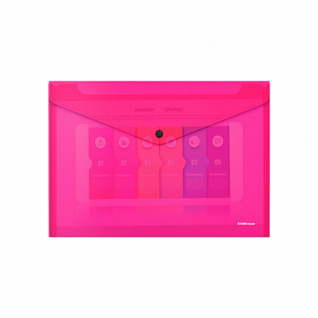 Папка-конверт на кнопке пластиковая  ErichKrause® Glossy Neon, полупрозрачная, Travel, ассорти (в па