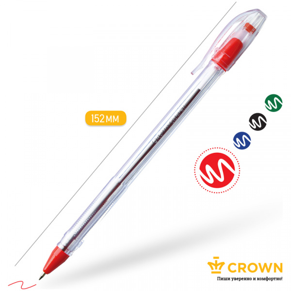 Ручка шариковая Crown "Oil Jell" красная, 0,7мм, штрих-код OJ-500B