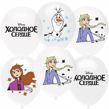 Шар (12''/30 см) Холодное сердце, Белый (200)/Прозрачный (600), кристалл 6 шт
