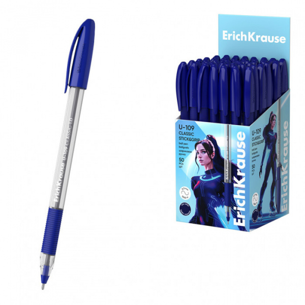 Ручка шариковая ErichKrause U-109 Stick&Grip Classic 1.0, Ultra Glide Technology, цвет чернил синий 