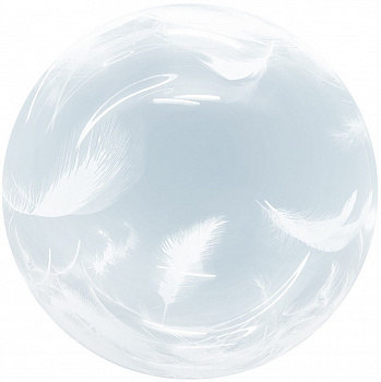 Шар (18''/46 см) Deco Bubble, Белые перья, Прозрачный, Кристалл, 1 шт. в уп. 
Falali, КИТАЙ