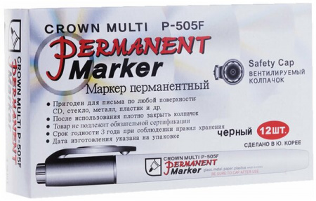 Маркер перманентный Crown "Multi Marker Super Slim" черный, пулевидный, 1мм P-505F