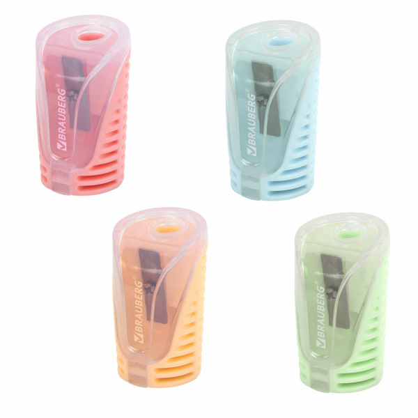 Точилка с контейнером BRAUBERG "CELL PASTEL", пастельные цвета ассорти, 272503