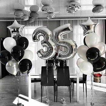 Композиция в серебряном и черном цвете на 35 лет