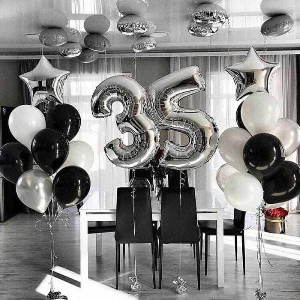 Композиция в серебряном и черном цвете на 35 лет