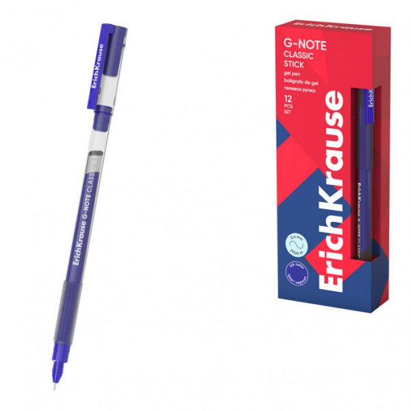 Ручка гелевая ErichKrause G-Note Stick Classic 0.5, цвет чернил синий (в коробке по 12 шт.)