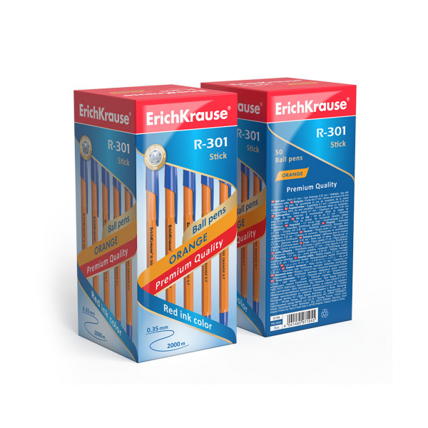 Ручка шариковая ErichKrause R-301 Stick Orange 0.7, цвет чернил синий (в коробке по 50 шт.)