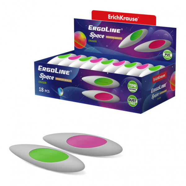 Ластик с пластиковым держателем ErichKrause Ergoline® Space (в коробке по 18 шт.)