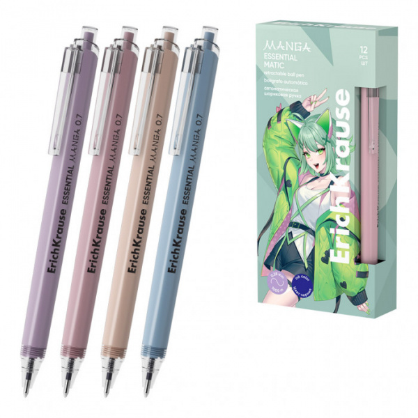 Ручка шариковая автоматическая ErichKrause Essential Matic Manga 0.7, цвет чернил синий (в коробке п