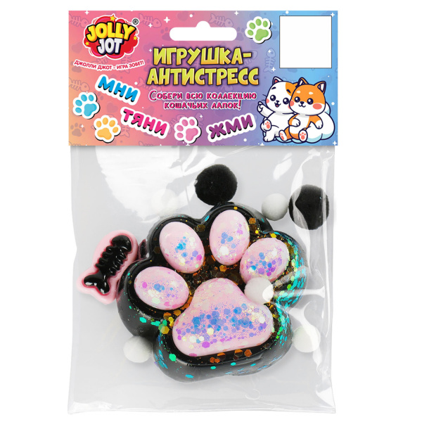 Игрушка-антистресс "КОШАЧЬЯ ЛАПКА С РЫБКОЙ", 7х6 см, черно-розовая, дисплей, JOLLY JOT (ДЖОЛЛИ ДЖОТ)
