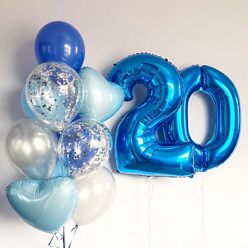 Шары на 20 лет сине-голубые