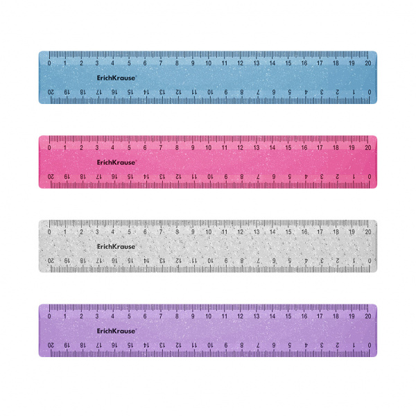 Линейка пластиковая ErichKrause Glitter, 20см, ассорти (в коробке-дисплее по 44 шт)