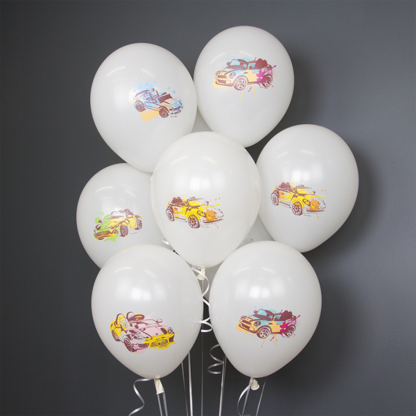 Шар (12''/30 см) Машинки Граффити, Белый (801), пастель 6 шт