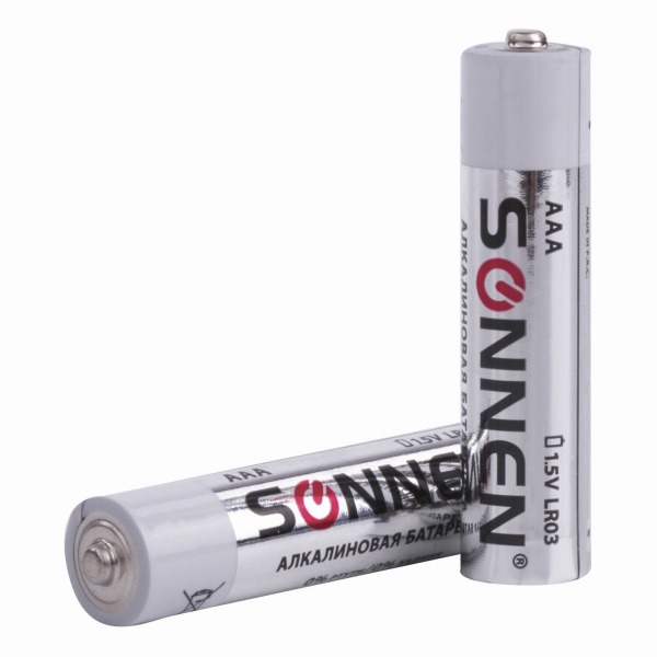 Батарейки КОМПЛЕКТ 10 шт, SONNEN Alkaline, AAA (LR03, 24А), алкалиновые, мизинчиковые, в коробке, 45