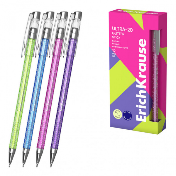 Ручка шариковая ErichKrause ULTRA-20 Stick Glitter 0.7, Super Glide Technology, цвет чернил синий (в