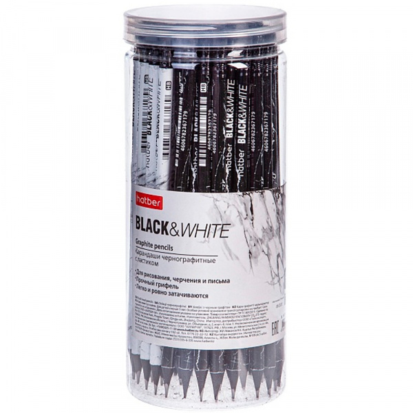 BL_065294 Карандаш чернографитн. Hatber Black&White круглый корпус черн.дерево 72шт. Ассорти "HB" с 
