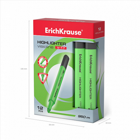 Текстмаркер ErichKrause® Visioline V-17, цвет чернил зеленый (в коробке по 12 шт.)