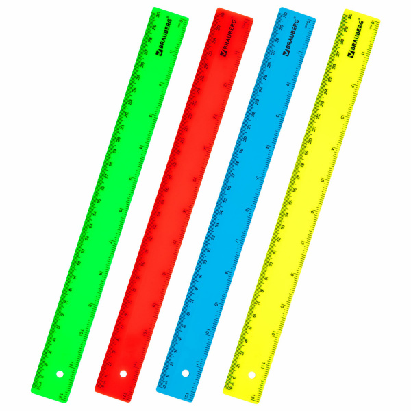 Линейка пластиковая 30 см, BRAUBERG, неоновая, ассорти, 210839
