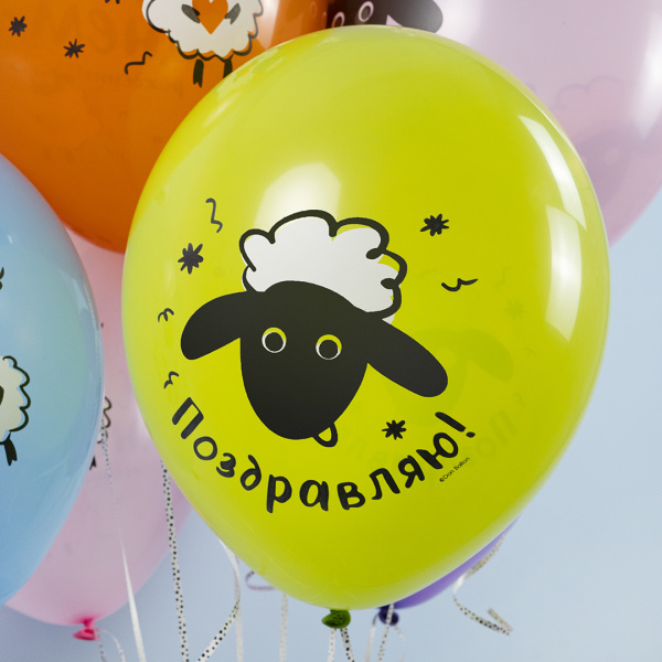Шар (12''/30 см) С Днем Рождения! (барашки), Ассорти, пастель 5 шт