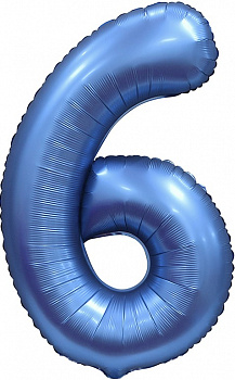 Шар (34''/86 см) Цифра, 6, Синий, Сатин, 1 шт. в уп.