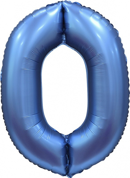 Шар (34''/86 см) Цифра, 0, Синий, Сатин, 1 шт. в упак.