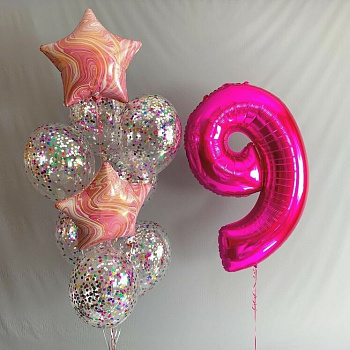 Букет девочке на 9 лет с цифрой фуксия